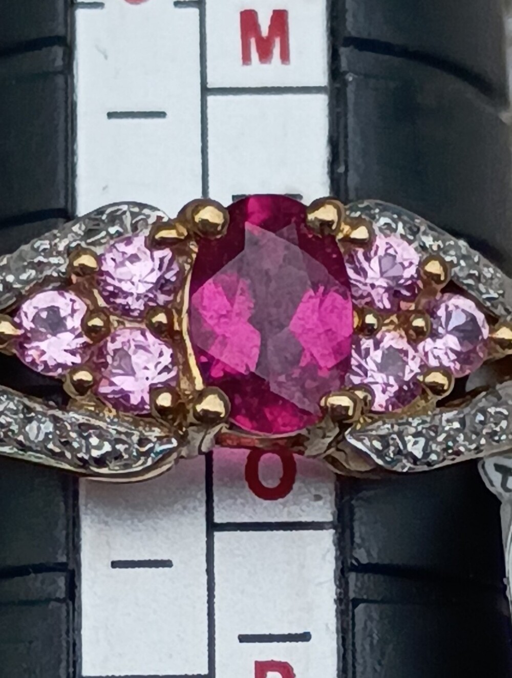 14 K Ruby, Diamond and Sapphire Ring Size 7